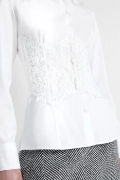 ERMANNO SCERVINO Cotton Poplin Shirt With Rebrode Lace Bustier -Angelina Store D472K363BQP 10601 04