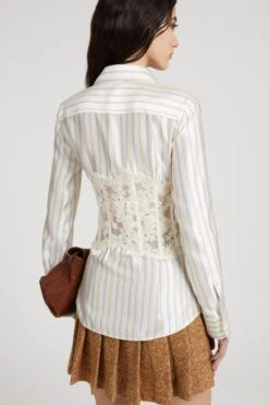 ERMANNO SCERVINO Printed Silk Shirt With Rebrode Lace Bustier -Angelina Store D472K363QWH A4704 05