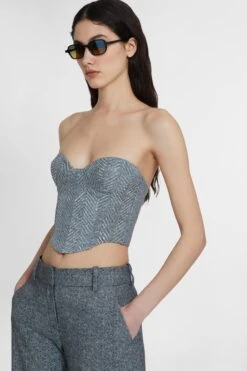 ERMANNO SCERVINO Strapless Bustier Top In Viscose Blend With Herringbone Print -Angelina Store D472L334CTZBW S4706 03 ff9845ba b0fa 47f0 ab47 fb9a9e63743f