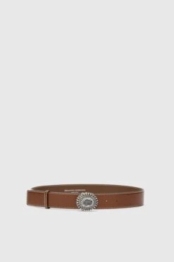 ERMANNO SCERVINO Forest Green Belt In Smooth Calfskin With Double Buckle, Tip And Loop
