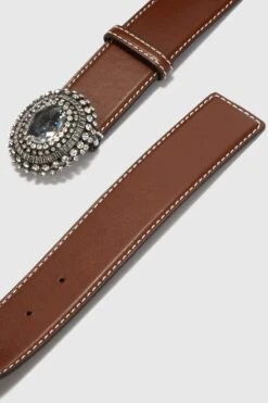 ERMANNO SCERVINO Forest Green Belt In Smooth Calfskin With Double Buckle, Tip And Loop -Angelina Store D473T345WNR 91228 03