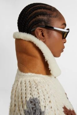 ERMANNO SCERVINO Alpaca And Cashmere Blend Cardigan With Braids And Two-tone Argyle Motif -Angelina Store D475D302SHRUIU D4720 04