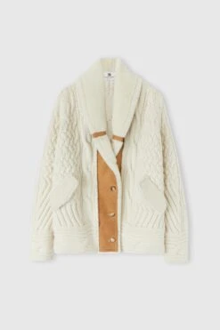 ERMANNO SCERVINO Merino Wool Cardigan-coat With Leather And Sheepskin Details