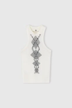 ERMANNO SCERVINO Merino Wool Tank Top With Argyle Motif And Baguette Crystals