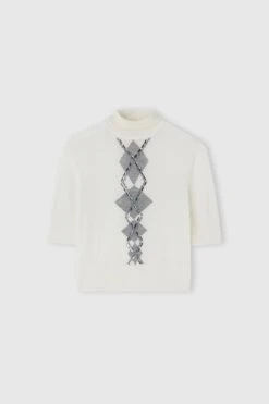 ERMANNO SCERVINO Merino Wool Top With Argyle Motif And Baguette Crystals