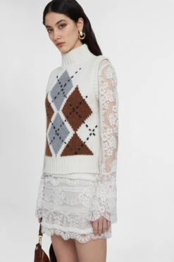 ERMANNO SCERVINO Pure Cashmere Top With Two-tone Argyle Motif -Angelina Store D475L336RKYM D4720 03 fb580003 5d04 4087 a028 cfec43418f4b