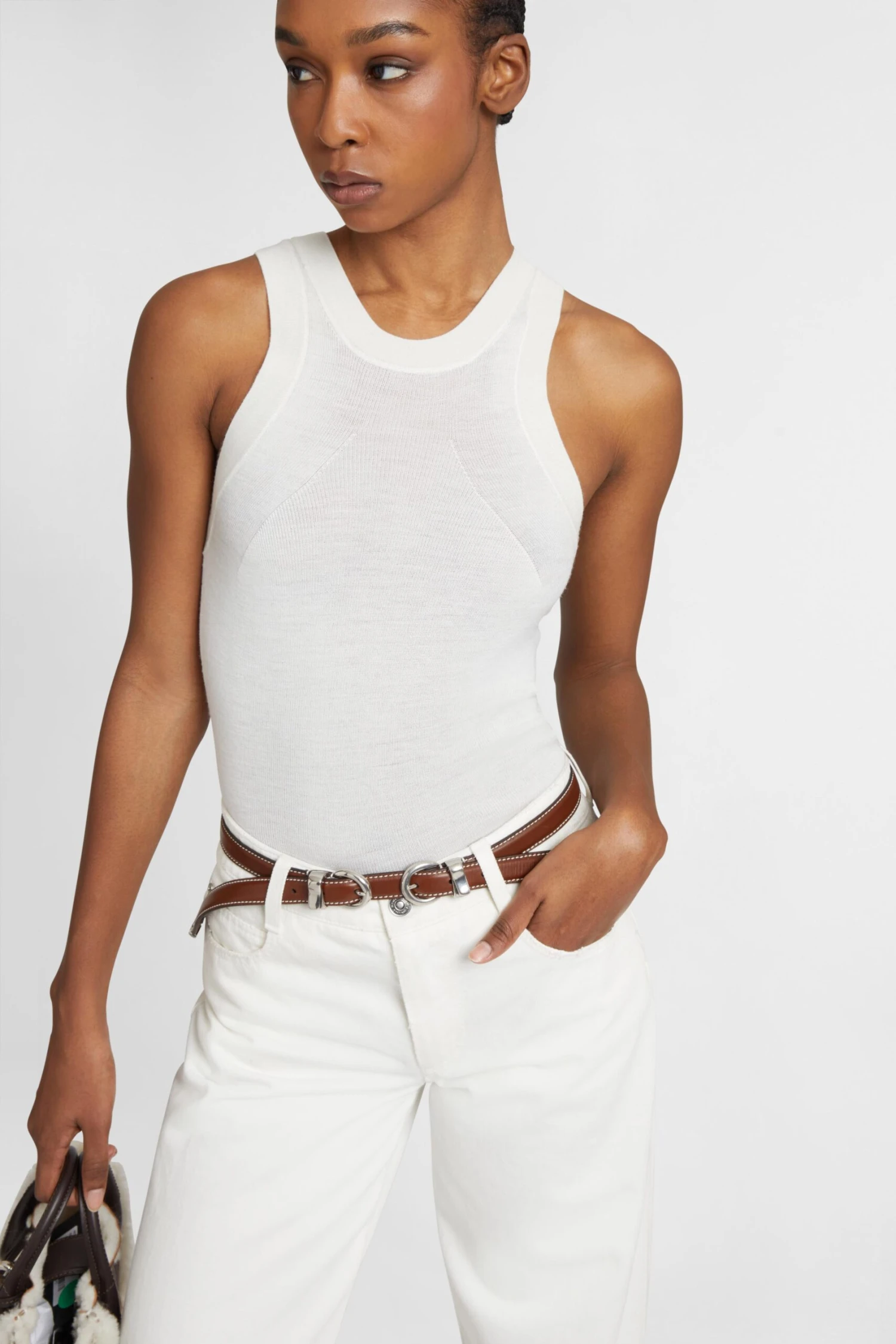 ERMANNO SCERVINO Merino Wool Halterneck Tank Top With Dense Rib Pattern 4 ERMANNO SCERVINO Merino Wool Halterneck Tank Top With Dense Rib Pattern - Image 2