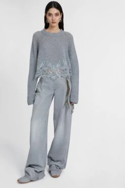 ERMANNO SCERVINO Cropped Sweater In Pure Cashmere With Rebrode Lace Inlay -Angelina Store D475M305APKFX M2921 03 02e1baf5 01ee 473c ae77 3a7d074cec48