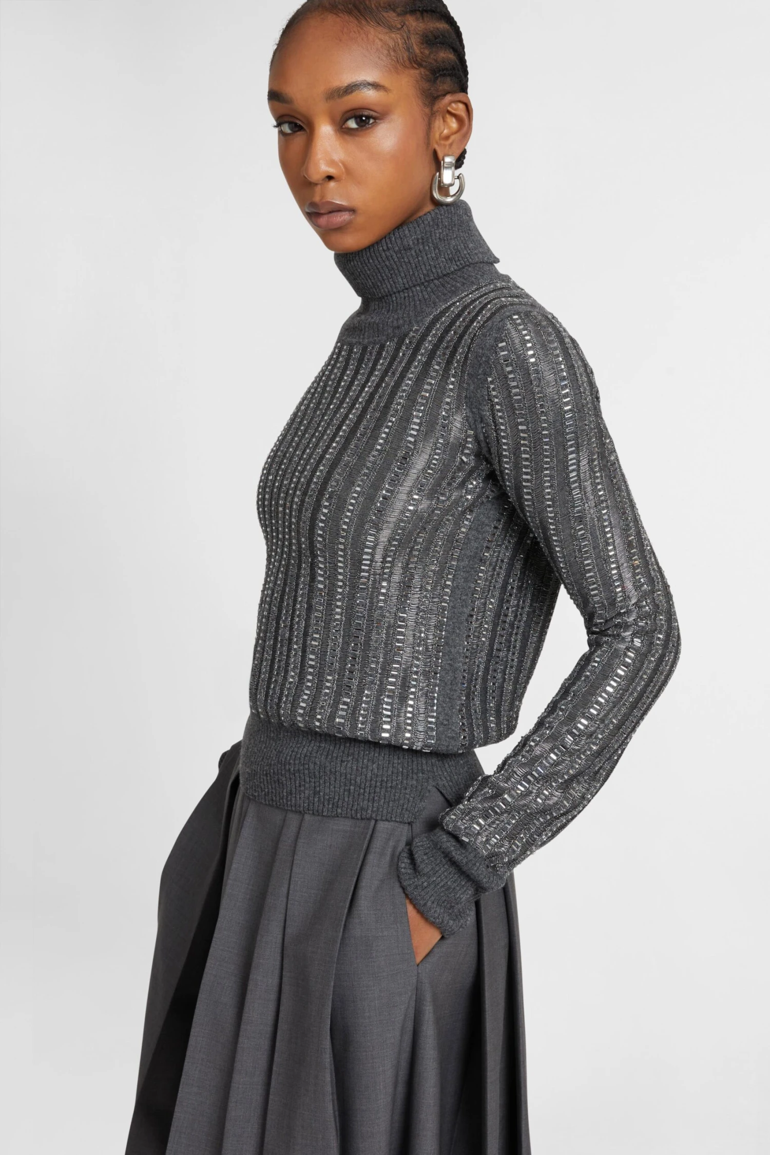 ERMANNO SCERVINO Wool And Cashmere Blend Sweater With Hand-applied Baguette Crystals 4 ERMANNO SCERVINO Wool And Cashmere Blend Sweater With Hand-applied Baguette Crystals - Image 2