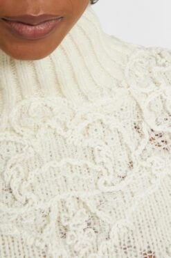 ERMANNO SCERVINO Cropped Sweater In Alpaca And Merino Wool Blend With Diamond Pattern And Rebrode Lace Application -Angelina Store D475M326APEJD 10104 03