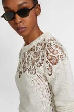 ERMANNO SCERVINO Pure Cashmere Sweater With Rebrode Lace -Angelina Store D475M329APKFX 10602 03