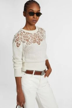 ERMANNO SCERVINO Pure Cashmere Sweater With Rebrode Lace -Angelina Store D475M329APKFX 10602 04