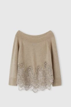 ERMANNO SCERVINO Pure Cashmere Sweater With Wide Neckline And Rebrode Lace