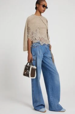 ERMANNO SCERVINO Cropped Cardigan In Pure Cashmere With Mandarin Collar And Rebrode Lace -Angelina Store D475N314APPYU M1507 02 d4dd6c8b 6759 47df a234 5c601bfb3402