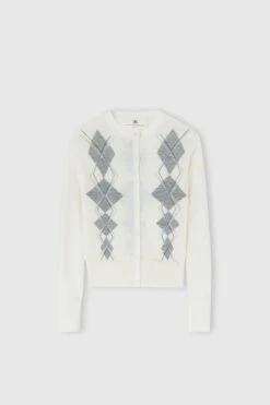 ERMANNO SCERVINO Virgin Wool Blend Cardigan With Argyle Motif With A Devoured Effect