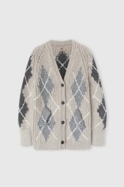 ERMANNO SCERVINO Alpaca, Mohair And Cashmere Blend Cardigan With Argyle Motif