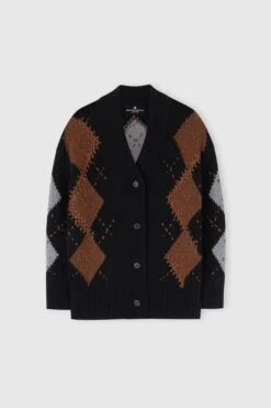 ERMANNO SCERVINO Cashmere Cardigan With Argyle Motif In Contrasting Shades