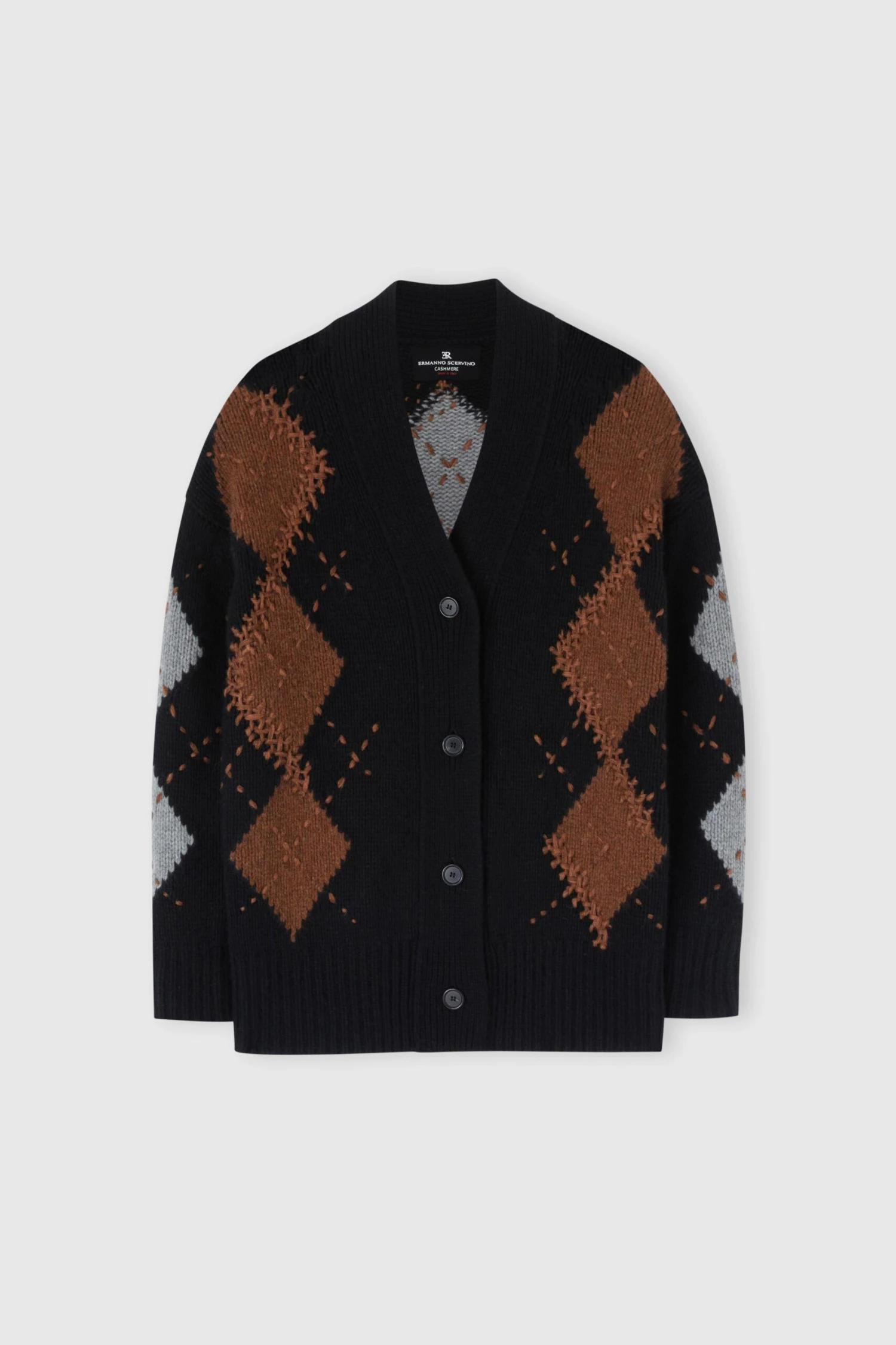 ERMANNO SCERVINO Cashmere Cardigan With Argyle Motif In Contrasting Shades 3 ERMANNO SCERVINO Cashmere Cardigan With Argyle Motif In Contrasting Shades