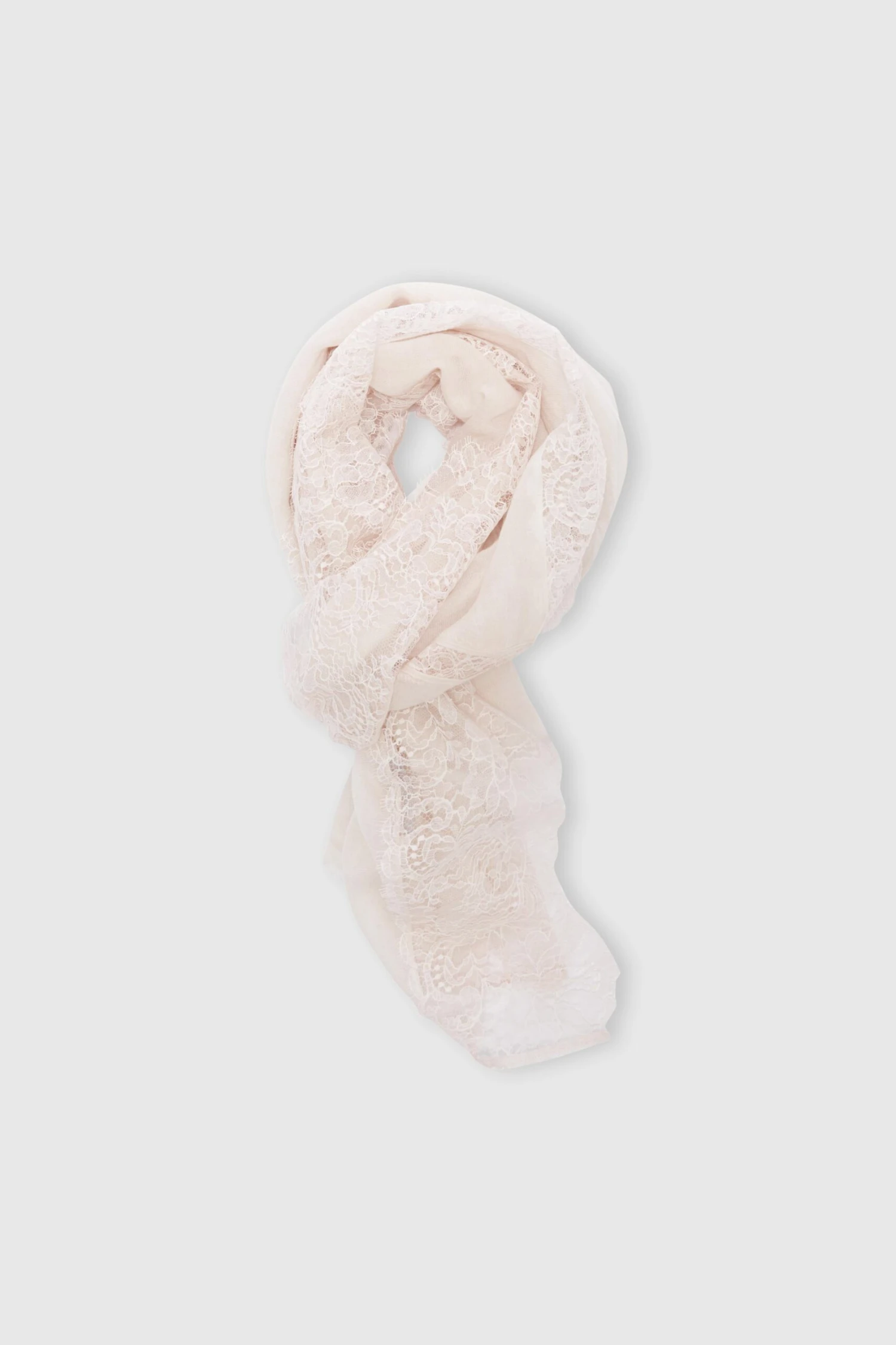 ERMANNO SCERVINO Antique Pink Cashmere Scarf With Chantilly Lace Edge 3 ERMANNO SCERVINO Antique Pink Cashmere Scarf With Chantilly Lace Edge