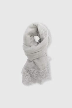 ERMANNO SCERVINO Cashmere Scarf In Melange Grey With Chantilly Lace Trim