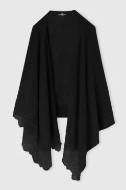 ERMANNO SCERVINO Black Cashmere Stole With Wool Rebrode Lace Edge