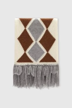 ERMANNO SCERVINO Cashmere Scarf With Argyle Motif In Shades Of Grey And Brown