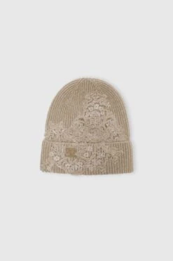 ERMANNO SCERVINO Pure Cashmere Hat With Embroidered Logo And Rebrode Lace