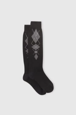 ERMANNO SCERVINO Cotton Socks With Black/grey Argyle Pattern