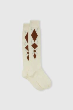 ERMANNO SCERVINO Cotton Sock With Argyle Pattern In Leather On A White Background