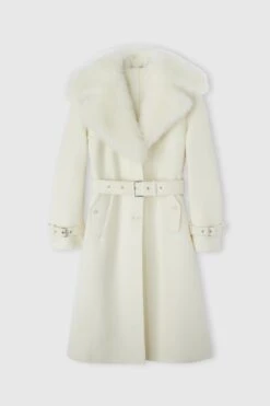 ERMANNO SCERVINO Single-breasted Midi Tailored Coat With Belt And Collar In Real Sheepskin Fur