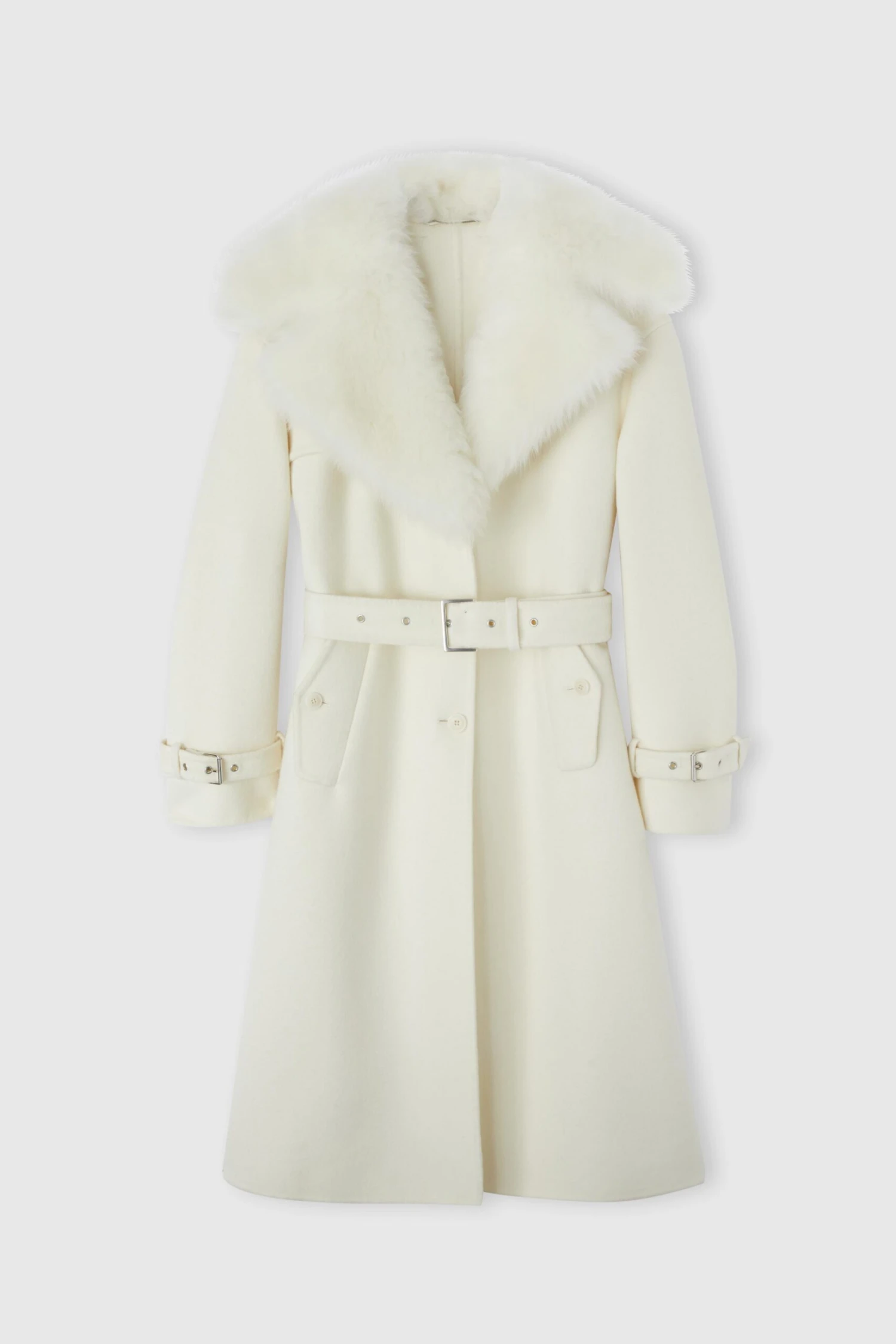 ERMANNO SCERVINO Single-breasted Midi Tailored Coat With Belt And Collar In Real Sheepskin Fur 3 ERMANNO SCERVINO Single-breasted Midi Tailored Coat With Belt And Collar In Real Sheepskin Fur