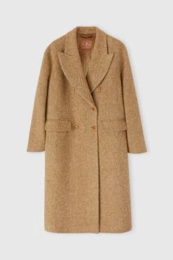 ERMANNO SCERVINO Double-breasted Midi Coat In Virgin Wool And Silk With Herringbone Pattern