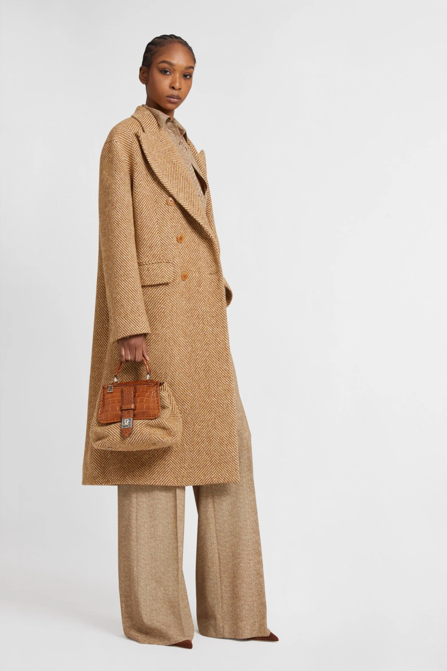 ERMANNO SCERVINO Double-breasted Midi Coat In Virgin Wool And Silk With Herringbone Pattern 4 ERMANNO SCERVINO Double-breasted Midi Coat In Virgin Wool And Silk With Herringbone Pattern - Image 2