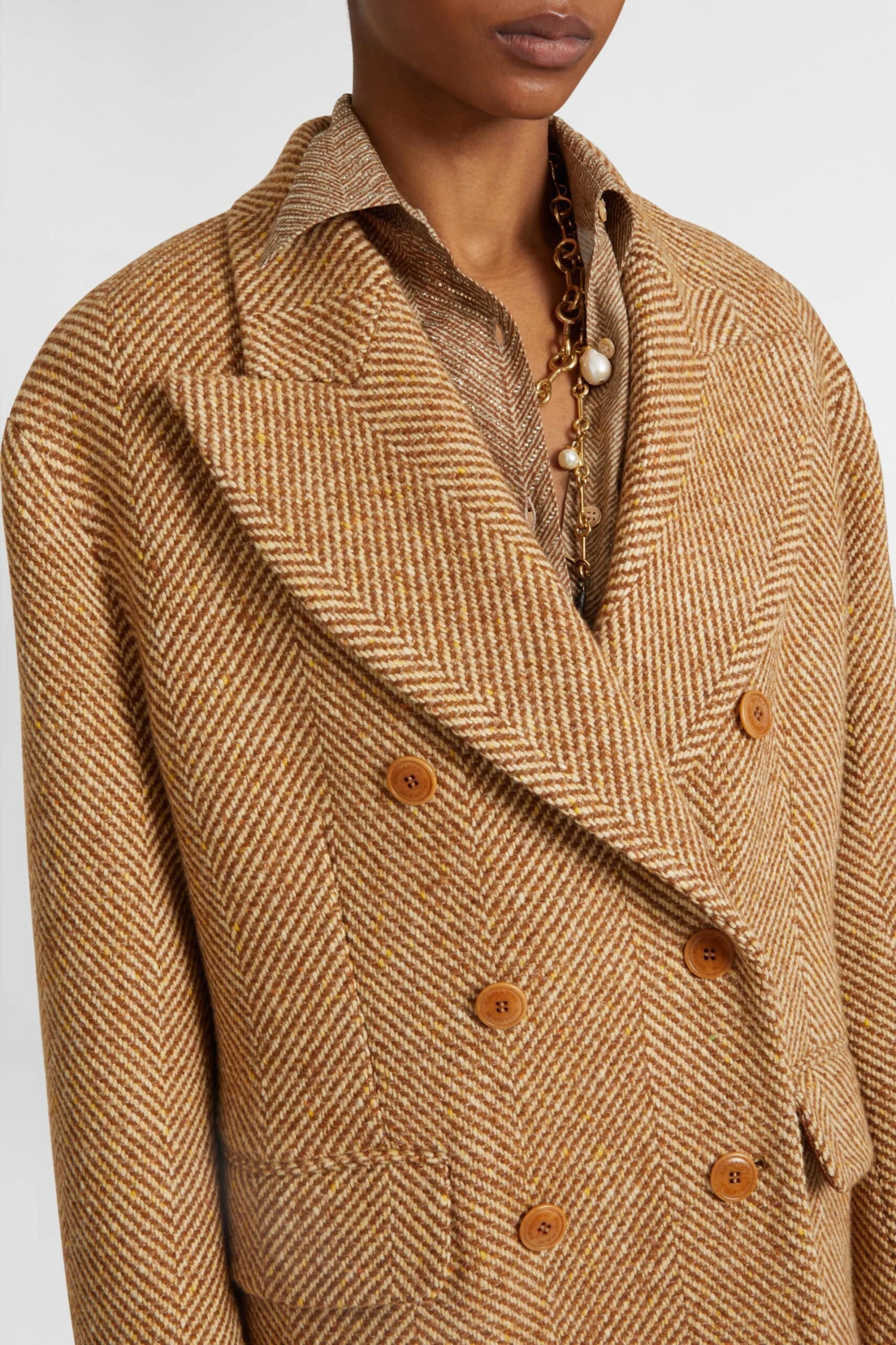 ERMANNO SCERVINO Double-breasted Midi Coat In Virgin Wool And Silk With Herringbone Pattern 7 ERMANNO SCERVINO Double-breasted Midi Coat In Virgin Wool And Silk With Herringbone Pattern - Image 5