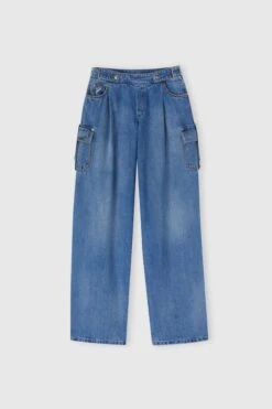 ERMANNO SCERVINO Classic Blue Denim Cargo Palazzo Jeans