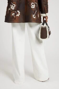 ERMANNO SCERVINO Palazzo Trousers In White Denim With Floral Cut-out -Angelina Store D477P367IYTR 14800 05