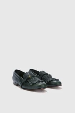 ERMANNO SCERVINO Vintage Forest Green Nappa College Loafer With Brogue Fringes And Strap -Angelina Store D478Z390GJP 95918 03 900ea3f1 602c 407b b79b aa3622ff753f