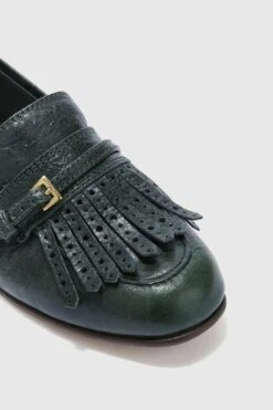 ERMANNO SCERVINO Vintage Forest Green Nappa College Loafer With Brogue Fringes And Strap -Angelina Store D478Z390GJP 95918 05 afde94d5 7c62 43fe 81b8 e20a8b26a661