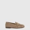 ERMANNO SCERVINO Vintage-effect Dove-gray Suede College Loafer With Fringes And Strap